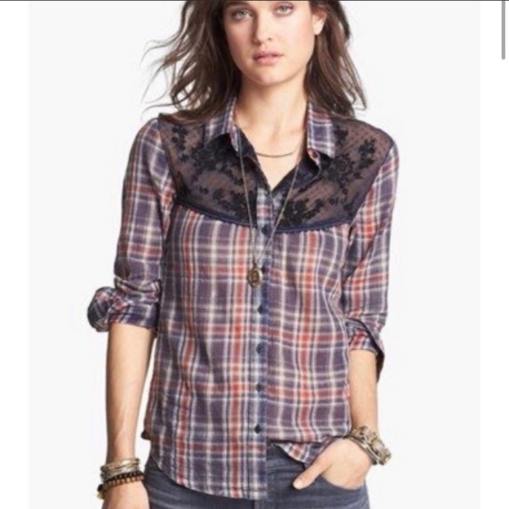 Free People Saddle Up Embroidered Yoke Plaid Shirt